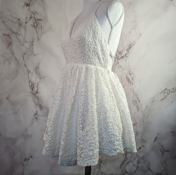 Asilio White Lace Dress Mini Swing Strappy T Open Back Flare Shine Light Revolve - Picture 8 of 16